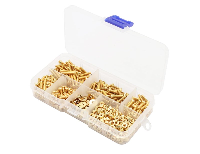 LBY 600pcs Machine Screws Assortment Kit, M3 Phillips Pan Head Bolts, 5 Sizes (with Nuts and Flat Washers), Copper (Yellow) - Image 4